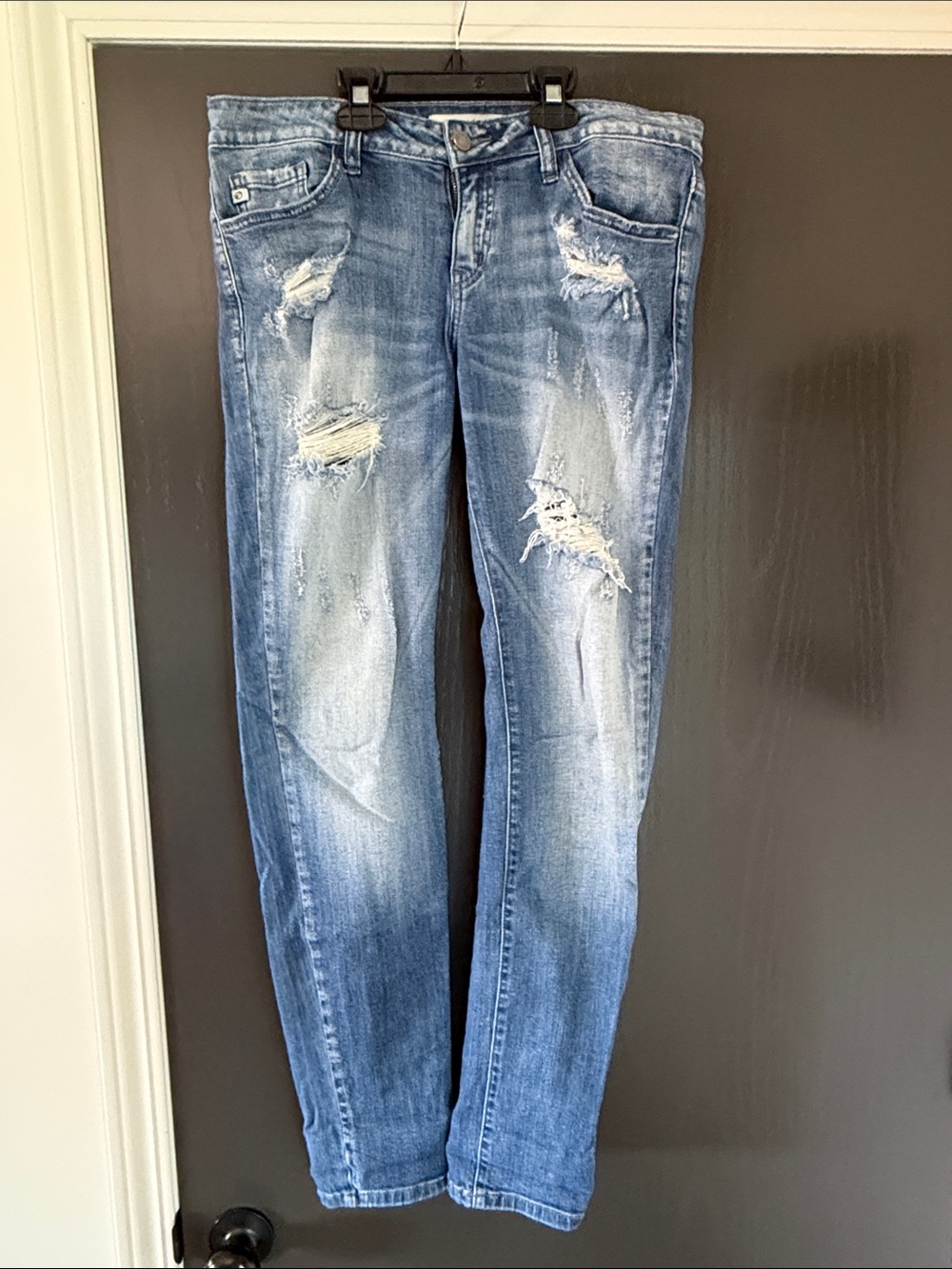 Distressed Light Blue Skinny Jeans - Women's Stretch Denim
